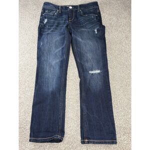 Aeropostle Bayla Skinny Capri Jeans Women's Size 1/2 Dark Wash Distressed Stitch